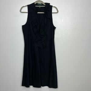 Lauren Ralph Lauren Black Cotton Ruffle V-neck Midi Dress Size 14
